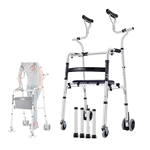 Caminantes para personas mayores Ayuda de movilidad de laminación plegable, postura vertical Rolling Walker, Rehabilitación Marco auxiliar auxiliar, Altura ajustable Wheeled Walker Rollator Walker, ay