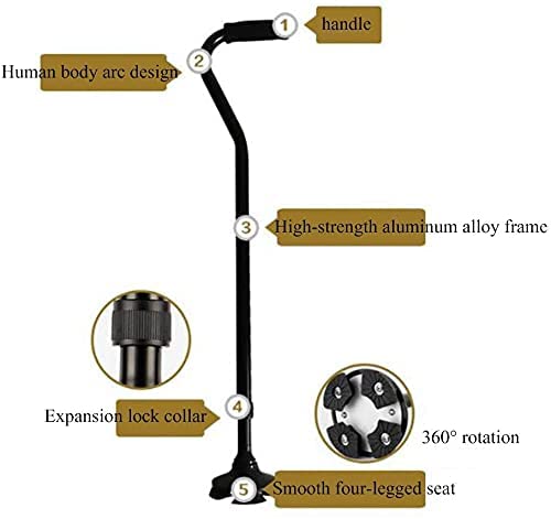 Caminantes para personas mayores Muletas de bastones muletas multifuncional Cuatro piernas trekking stick mango doblado siete caracteres muletas de aluminio 5 engranaje ajustable retráctil al aire lib