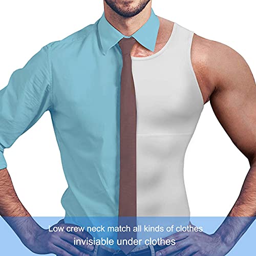 Camiseta Reductora Hombre Compresión, Camisetas Interiores Tirantes, Fajas Moldeadora Adelgazantes - Alta Elasticidad para Comprimir Pecho Abdomen y Cintura (Blanco, L)