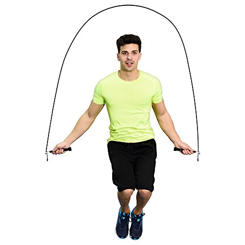 CampTeck U6576 3m Cuerda Saltar de Velocidad Ajustable Acero Cable Jumping Rope con Rodamiento de Bolas para Fitness Ejercicio, Entrenamiento