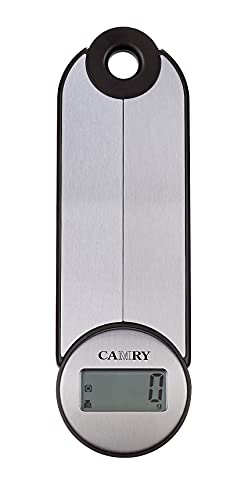 CAMRY Básculas de cocina digitales para acampar, viajes, plegables, para alimentos, básculas portátiles, 5 kg / 11 lb, pantalla LCD, lb: oz / g fl oz / ml (plateado-negro)