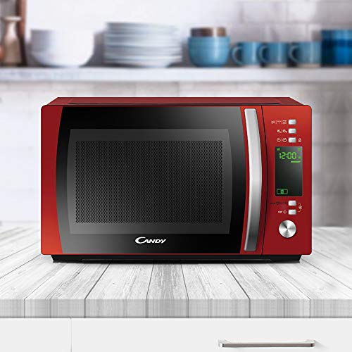 Candy CookinApp CMXG20DR, Microondas con grill, 20L, Digital, App simply-Fi, 5 niveles potencia, 40 programas automáticos, Plato giratorio 25,5cm, Express Cooking, 700W/1000W, Rojo