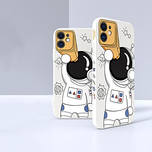 Carcasa de teléfono con telescopio Astronauta Espacial de Dibujos Animados para iPhone 12 13 11 Pro MAX Mini XS X XR 7 8 Plus SE 2020, Funda Cuadrada de Silicona líquida, Blanca, para iPhone XS