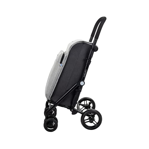 Carlett Carro de la Compra 4 Ruedas | Lett430 Urban Duo | Carrito Plegable con Gran Capacidad, 25kg, Bolsa Principal 36L, Térmica 7,5L y Bolsillo Posterior, Gris