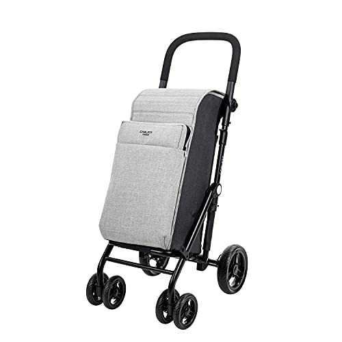 Carlett Carro de la Compra 4 Ruedas | Lett430 Urban Duo | Carrito Plegable con Gran Capacidad, 25kg, Bolsa Principal 36L, Térmica 7,5L y Bolsillo Posterior, Gris