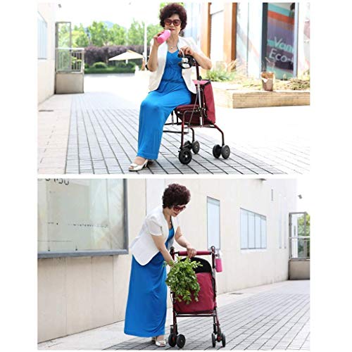 Carritos de Mano portátiles multifunción Carrito de Compras, comestibles para Personas Mayores Silla de Ruedas Multifuncional Caminante Auxiliar Plegable Carrito para Caminar de Cuatro Rueda