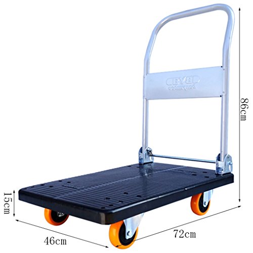 Carro de Compras Carretilla elevadora Industrial Carretilla 150KG Carretilla Manual Carretilla Plana Carretilla Naranja Cuatro Ruedas Carro pequeño Carro de Herramientas (Color : Black)