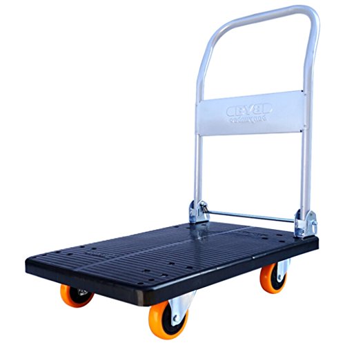 Carro de Compras Carretilla elevadora Industrial Carretilla 150KG Carretilla Manual Carretilla Plana Carretilla Naranja Cuatro Ruedas Carro pequeño Carro de Herramientas (Color : Black)