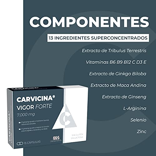 Carvicina Vigor Forte 7.000 mg – 15 Cápsulas | Relafit - Laboratorios MS | 13 Ingredientes dinamizadores para el aumento del rendimiento masculino | Potenciador de Testosterona