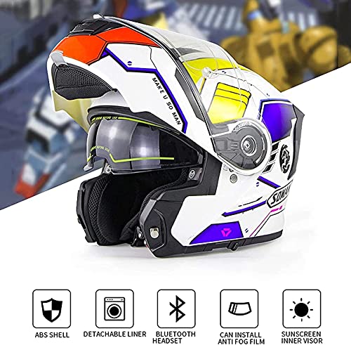 Casco de Moto Modular Bluetooth Integrado,Abatible con Visera Doble Antivaho de Alta Definición,Certificación ECE para Hombres y Mujeres Adultos F,XXL=61~62CM