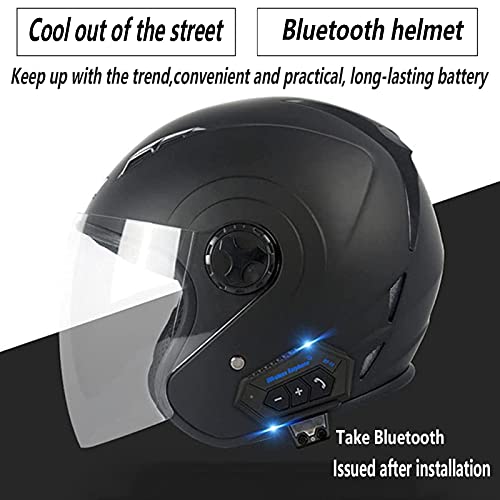 Casco Jet Motocicleta Bluetooth 3/4 Casco De Cara Abierta De Moto Retro con Visera HD para Hombres Y Mujeres Scooter Ciclomotor Crash Half Casco Certificación ECE Material ABS B,L=(59-60CM)