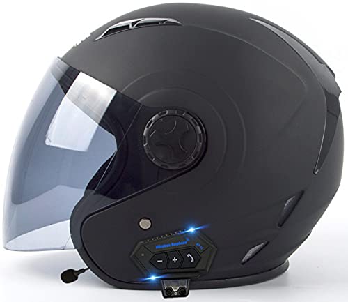 Casco Jet Motocicleta Bluetooth 3/4 Casco De Cara Abierta De Moto Retro con Visera HD para Hombres Y Mujeres Scooter Ciclomotor Crash Half Casco Certificación ECE Material ABS B,L=(59-60CM)