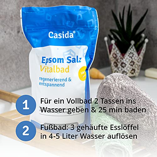 Casida - Sal de Epsom para Baño Vitale - magnesio para baño corporal o baño de pies - sulfato de magnesio original - altamente concentrado - la calidad de las farmacias - 1000g