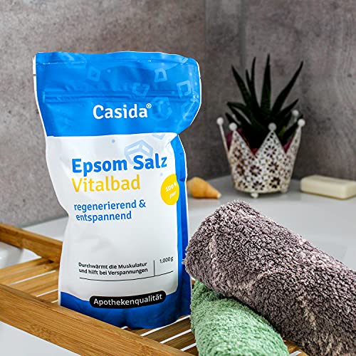 Casida - Sal de Epsom para Baño Vitale - magnesio para baño corporal o baño de pies - sulfato de magnesio original - altamente concentrado - la calidad de las farmacias - 1000g