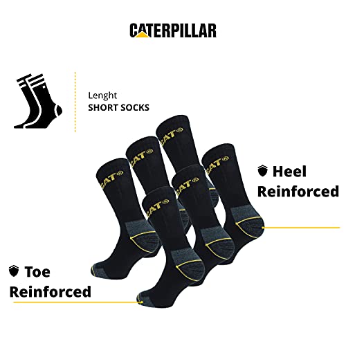 Caterpillar 6 Pares Calcetines Trabajo Media Pantorrilla - por Zapatos de Seguridad - Punta y Talón Reforzados - Esponja Algodón (Negro, 39-42)