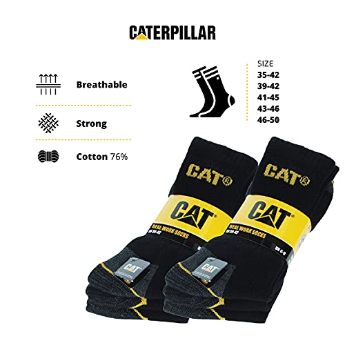 Caterpillar 6 Pares Calcetines Trabajo Media Pantorrilla - por Zapatos de Seguridad - Punta y Talón Reforzados - Esponja Algodón (Negro, 39-42)