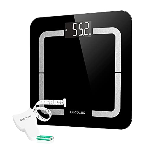 Cecotec Báscula de Baño Digital inteligente Surface Precision 9500 Smart Healthy. Alta precisión, Cristal templado color negro de alta seguridad, Pantalla LCD invertida, 180K