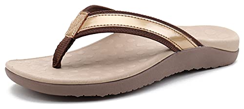 CELANDA Chanclas Mujer Hombres Sandalias de Dedo con Apoyo del Arco Verano Playa Sandalias de piscina Ortopedicas Flip Flop Antideslizante Zapatos Cómodos para Caminar Dorado Talla：38 EU