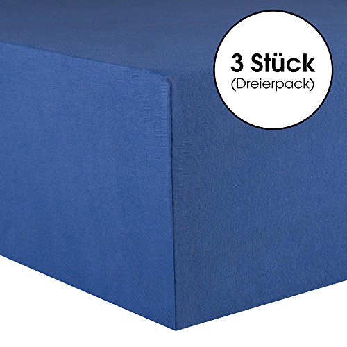 CelinaTex Lucina bebés niños sábanas Ajustables Camas para bebé Camas para niños algodón 3er-Set 60x120-70x140 cm Azul Real