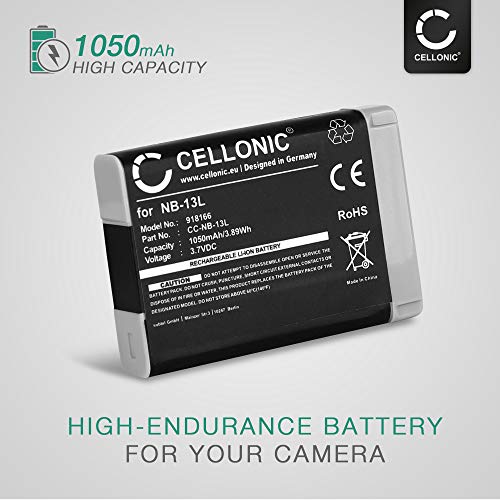 CELLONIC Batería Compatible con Canon PowerShot G7 X MK II G1x Mark III G5 X Mark II G9 X Mark II PowerShot SX740 HS SX 620 HS SX720 HS SX730 HS, NB-13L 1050mAh Batería de Litio Recargable