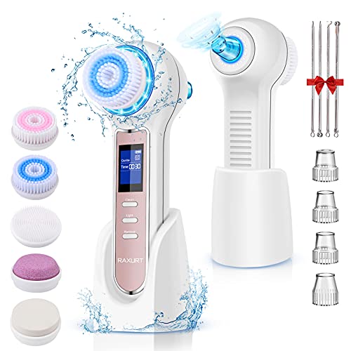 Cepillo Limpiador Facial, 3in1 Cepillo Facial y Succionador de Puntos Negros Electrico Recargable,5 Cabezales de Cepillos de Limpieza, 3 Velocidades,Para el Acné,Puntos Negros,Piel Muerta y Maquillaje