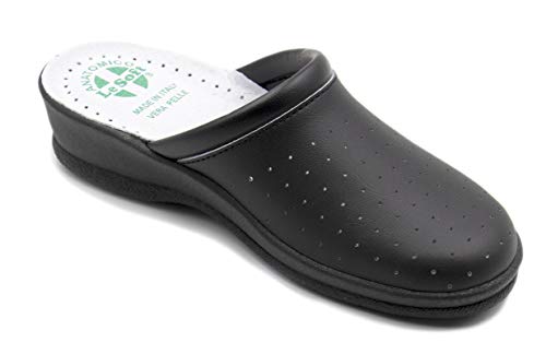 Chanclas sanitarias anatómicas para hombre y mujer, zapatillas ortopédicas cómodas con empeine de auténtica piel perforada, fabricadas en Italia, Negro para mujer., 39 EU