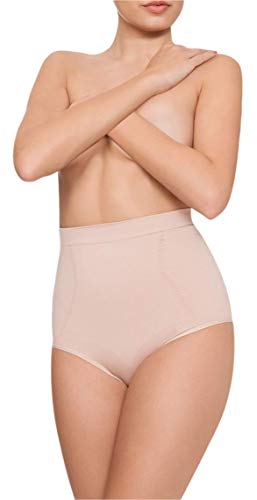 Channo Braga Faja Reductora con Silicona en la Cintura. Modelo sin Costuras. Tejido elástico y Suave. (Beige, XL)