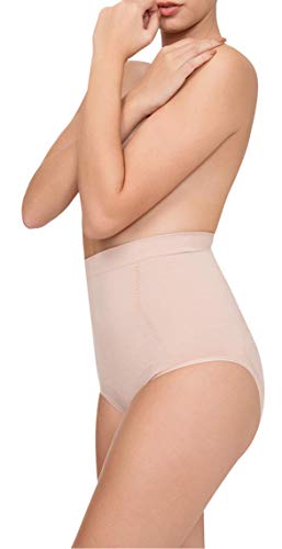 Channo Braga Faja Reductora con Silicona en la Cintura. Modelo sin Costuras. Tejido elástico y Suave. (Beige, XL)