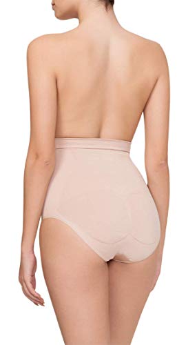 Channo Braga Faja Reductora con Silicona en la Cintura. Modelo sin Costuras. Tejido elástico y Suave. (Beige, XL)