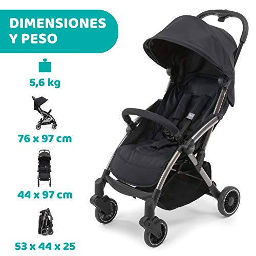 Chicco Silla Paseo Bebé Cheerio, Cochecito 0 Meses a 15 kg Ligero, Compacto, Plegable, Reclinable con Posición para Dormir, Cierre Automático en 1 Movimiento, Capota para Lluvia, Color Negro