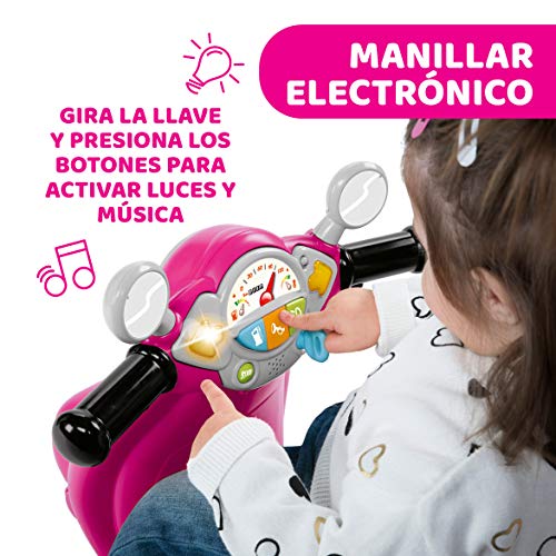 Chicco Vespa Primavera, Moto Correpasillos para Niños, Juguete para Niños con Panel Electrónico, Luz, Sonido y Ruedines Estabilizadores Extraíbles – Moto Para Niños de 1 a 3 Años, Máx. 25 Kg, Rosa