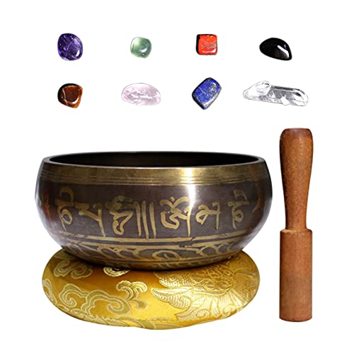 CHSEEO Meditación Cuenco Tibetano con Piedras de Chakra, 8CM Cuenco Sonoro a Mano Regalo Espiritual para Terapia de Sonido, Zen, Budismo, Sanación del Chakra, Yoga Y La Atención Plena #1