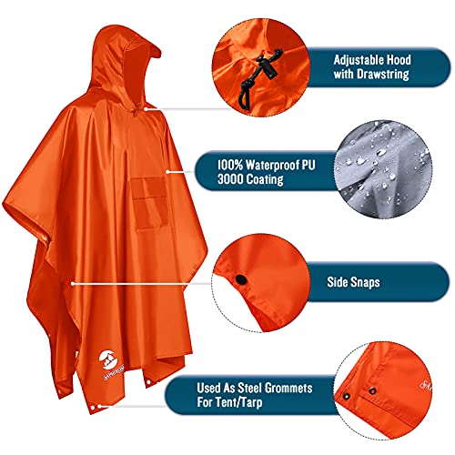 Chubasquero Hombre Poncho de Lluvia Reutilizable Capa Impermeable Multifuncional con Capucha Ligero Adulto al Aire Libre Naranja