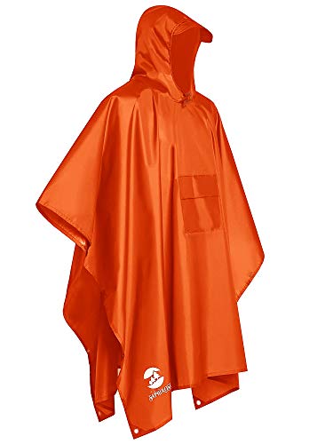 Chubasquero Hombre Poncho de Lluvia Reutilizable Capa Impermeable Multifuncional con Capucha Ligero Adulto al Aire Libre Naranja