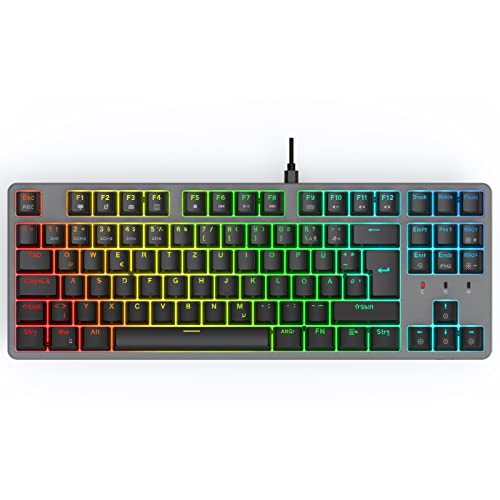 CIY X77 Teclado mecánico compacto RGB Gaming | 87 teclas QWERTZ Disposición RGB programable | Tres alturas ajustables | Cable tipo C | Teclado compatible con intercambio en caliente para Win/Mac.