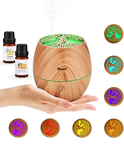 CkeyiN Humidificador Aceites Esenciales，Mini 120ml Difusor con 2 Botellas de Aceite Esencial,Silencio, Lámpara de Siete Colores, Apagado Automático, Hogar, Apto para Personas de Todas Las Edades