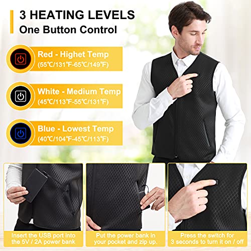 Clheatky Chaleco Calentado Eléctrico Chaleco Calefactable para Hombre y Mujer USB Lavable Térmico Chaqueta para Actividades Frías al Aire Libre, Esquí, Caza, Pesca(Sin Batería)