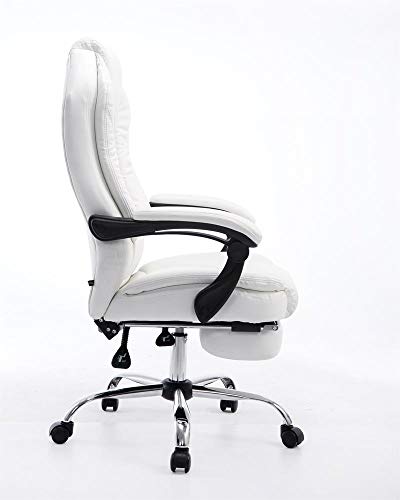 CLP Silla De Oficina Castle En Cuero PU I Silla Ejecutiva Reposapiés Extraíble & Respaldo Reclinable I Silla De Escritorio Ergonómica I Color:, Color:Blanco