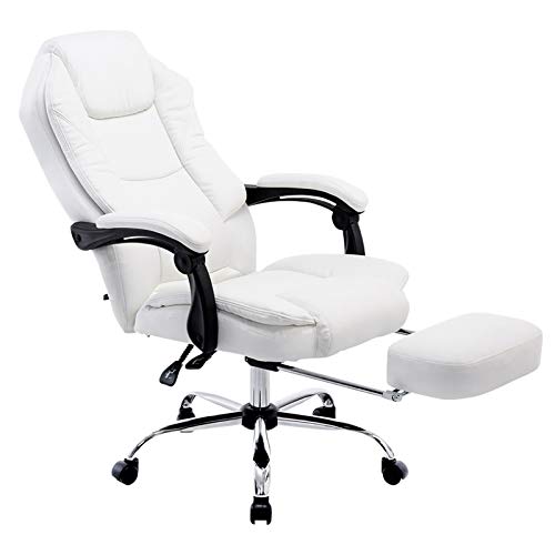 CLP Silla De Oficina Castle En Cuero PU I Silla Ejecutiva Reposapiés Extraíble & Respaldo Reclinable I Silla De Escritorio Ergonómica I Color:, Color:Blanco