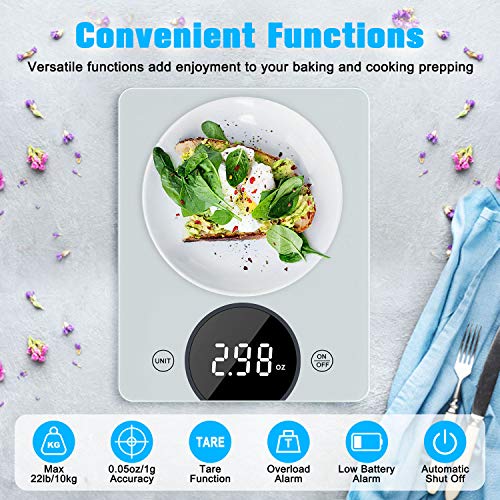 Cocoda Báscula Cocina Digital, 10KG / 22lbs Bascula de Cocina con Alta Precisión, Pantalla LED & Vidrio Templado, Función Tara, 4 Unidades Peso Cocina (Gramos y Onzas) para Cocinar, Baterías Incluida