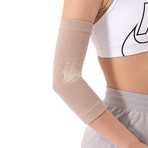 Coderas Epicondilitis Manga de Compresión para Soporte de Codo para Mujeres, Tejido Ligero, Elástico y Transpirable Codo de Tenista Epicondilitis para Tendinitis,Beige,Small