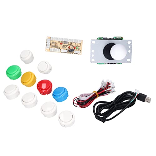 Codificador USB Zero Delay para Juegos de PC, Joystick Blanco, 10 Botones Pulsadores de 5 V Iluminados con LED para Joystick de Arcade, Kits de Bricolaje, Piezas para Consola(Suite Individual-Blanca)