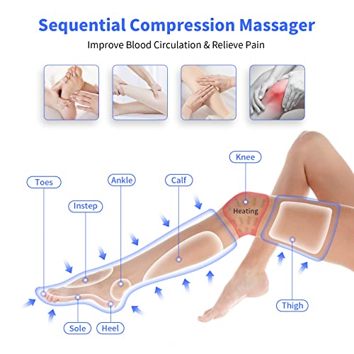 Cohotek Masajeador de Piernas con Calefacción, Compresión de Aire para Piernas con Control Manual 4 modos 4 intensidades Relajación de las Pantorrillas/Pies/Muslos