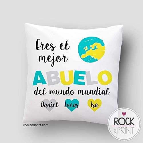 Cojín Abuelo personalizado 40x40 cm. Incluye relleno. Elige el color diseño. Día del Padre, regalo cumpleaños, aniversario. Almohadones originales. Navidad, Reyes Magos. Idea regalo hombre