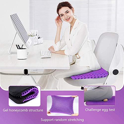 Cojín de Gel Multifuncional, Cojín de Gel para Asiento de Oficina, Cojín Ortopédico, Cojín de Silla de Apoyo Transpirable con Funda Antideslizante, Ideal para Coche, Oficina y Silla de Ruedas(violeta)