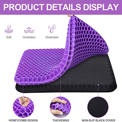 Cojín de Gel Multifuncional, Cojín de Gel para Asiento de Oficina, Cojín Ortopédico, Cojín de Silla de Apoyo Transpirable con Funda Antideslizante, Ideal para Coche, Oficina y Silla de Ruedas(violeta)