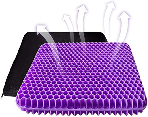 Cojín de Gel Multifuncional, Cojín de Gel para Asiento de Oficina, Cojín Ortopédico, Cojín de Silla de Apoyo Transpirable con Funda Antideslizante, Ideal para Coche, Oficina y Silla de Ruedas(violeta)