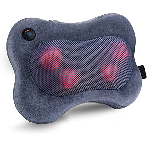 Cojín de masaje Shiatsu con cabezales de masaje giratorios 3D y función de calor por infrarrojos, masaje para cuello, hombros, espalda en la oficina en casa (funda mullida), color gris