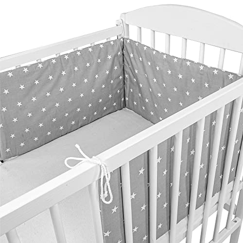 Cojin protector cuna 180 x 30 cm - chichonera bebe cuna Gris con estrellas blancas