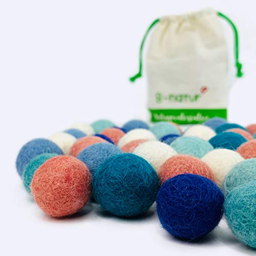 Colección llena de color de 50 bolas de fieltro "Océano Mix" de 2,2 cm de grosor, hechas de pura lana merino para elaborar guirnaldas, móviles y macetas, o solo para decoración.